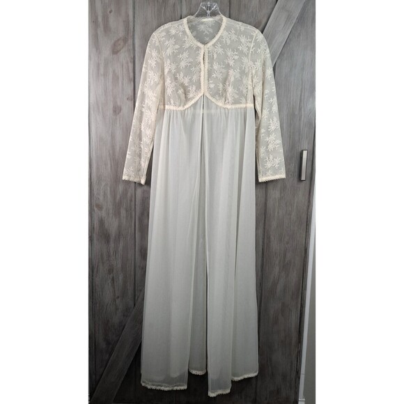 Vintage Vanity Fair Sz 32 Long Double Chiffon Robe & Sheer Lace  Romantic Flowy - Picture 1 of 16